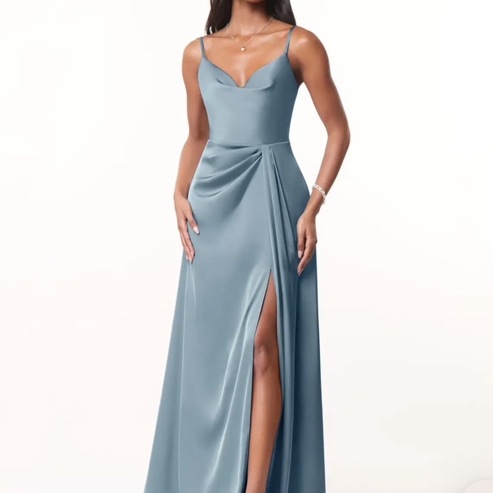 Azazie Dusty Blue Satin Bridesmaid Dress